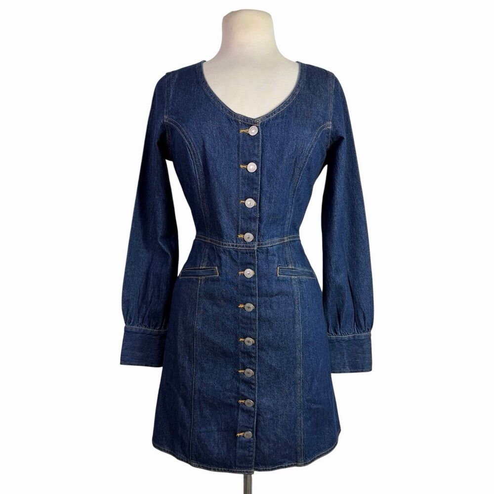 Levis Monroe Denim Dress Western Boho Button Front Long Sleeve Indigo Mini M